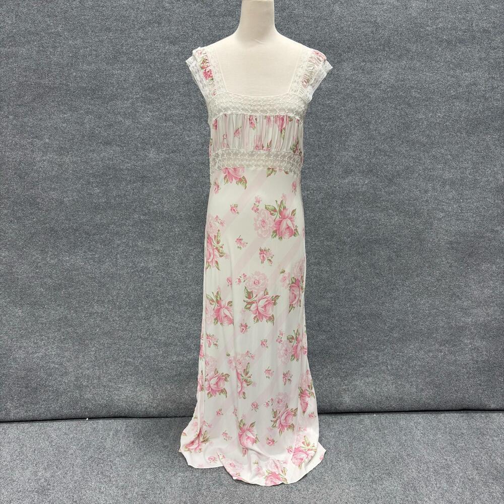 Selkie Dress Womens S Pink Floral Square Neck Lace Maxi Sundress Empire